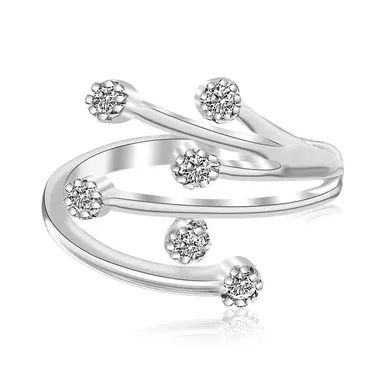 image of Sterling Silver Rhodium Finished White Cubic Zirconia Embellished Toe Ring with sku:d9950697-rcj