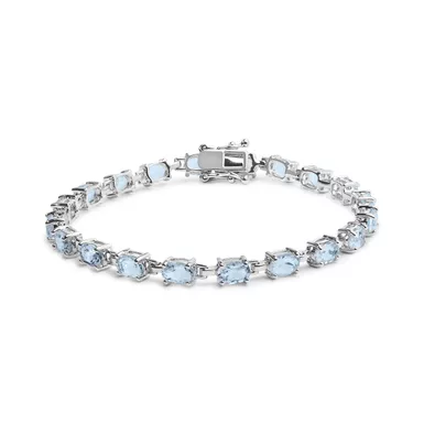 image of .925 Sterling Silver 11.0 Cttw Oval Shaped Created Light Blue Topaz Link Bracelet - 7 inch with sku:021229ba44-luxcom