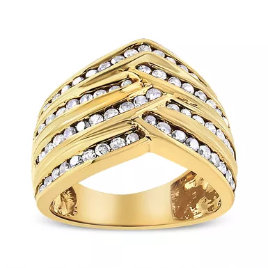 10K Yellow Gold Plated .925 Sterling Silver 1 1/2 Cttw Diamond Channel Band (Champagne Color, I2-I3 Clarity) Ring Size 8