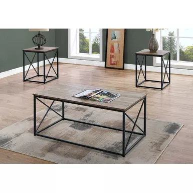image of Table Set/ 3pcs Set/ Coffee/ End/ Side/ Accent/ Living Room/ Metal/ Laminate/ Brown/ Black/ Contemporary/ Modern with sku:i-7950p-monarch