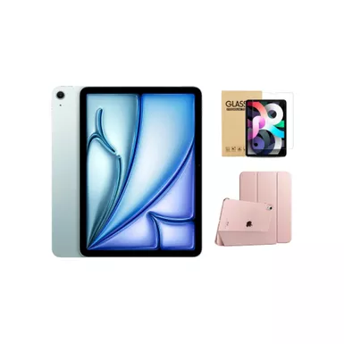 Apple - 11-inch iPad Air (Latest Model) M2 chip Wi-Fi 512GB - Blue With Rose Gold Case Bundle