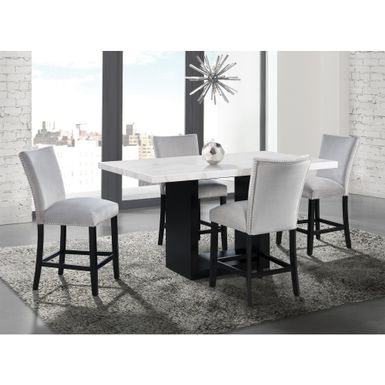 image of Silver Orchid Martirosyan White Marble 5-piece Counter Height Dining Set - White/Grey with sku:e3artp5jk8x5r3le0cdqmqstd8mu7mbs-overstock