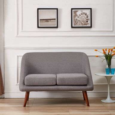 Mid-Century Modern Style Linen Fabric Loveseat - Eton Blue Fabric Loveseat