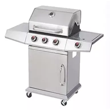 GasOne Deluxe 3+1 Burner Stainless Steel- Outdoor Cabinet Style with Side Burner - Wheels - High-Temperature Paint Coating Gas BBQ Grill - Elegant and Luxurious Design