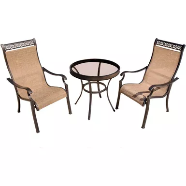 Monaco 3pc: 2 Sling Dining Chairs, 30" Glass Top Table