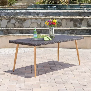 image of Delphi Outdoor Wicker Rectangular Dining Table by Christopher Knight Home - 70.87 x 35.43 x 29.92 - Brown with sku:bq8_yhxskgpuagsfl4gonwstd8mu7mbs-overstock