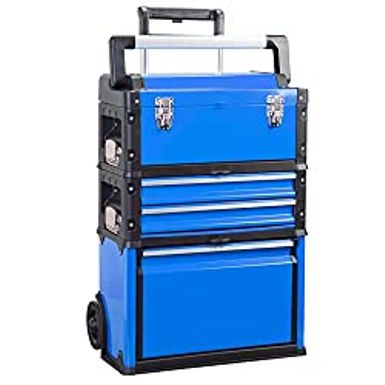 image of BIG RED Stackable Rolling Tool Box Portable Metal Toolbox Organizer,Separate Rolling Upright Trolley Tool Chest with Wheels and 2 Drawers for Garage or Workshop,ATRJF-C305ABDU,Blue with sku:b0b6f5d9wt-tor-amz