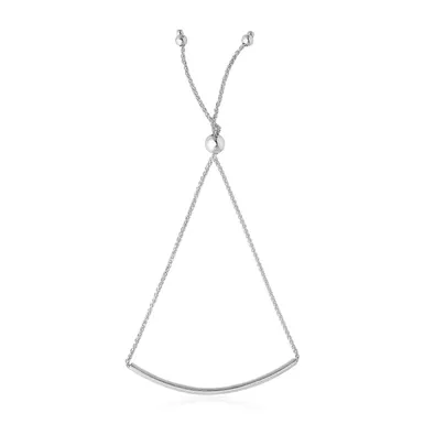 14k White Gold Smooth Curved Bar Lariat Design Bracelet (9.25 Inch)