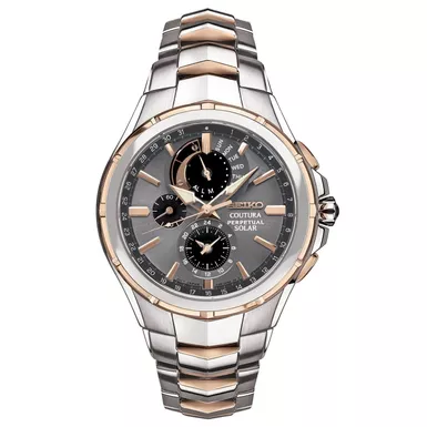 Seiko - Mens Coutura Solar Perpetual Chronograph Two-Tone Watch Gray Dial