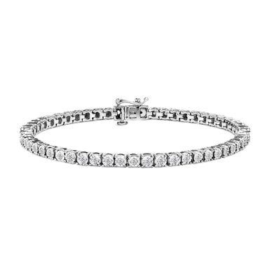 image of .925 Sterling Silver Diamond Illusion-Set Miracle Plate 7" Tennis Bracelet (I-J Color, I3 Clarity) - Choice of Ct Wt with sku:019085b700-luxcom