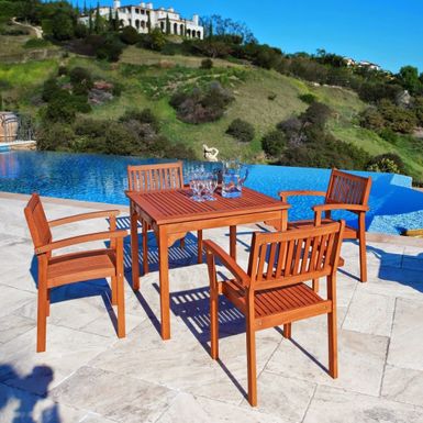 image of Square Table and Stacking Chairs 5-piece Dining Set - Outdoor Dining Set with sku:0tvrjomagkni8kqm39qwyq-vif-ovr