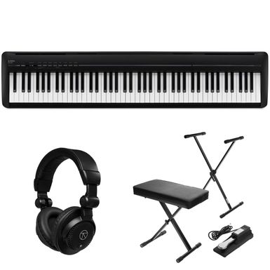 Kawai ES120 88-Key Portable Digital Piano, Stylish Black with Headphones, Stand, Pedal