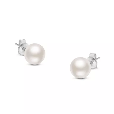 14K Gold Round Freshwater Akoya Cultured Pearl Stud Earrings AAA+ Quality - Choice of Metal Color & Pearl Size from 5MM to 8.5MM