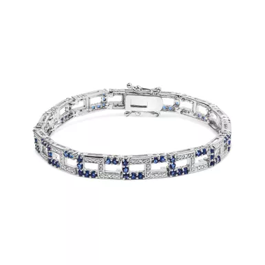 image of .925 Sterling Silver 4 4/5 Cttw Created Blue Sapphire and Diamond Accent Art Deco Style Open Link Tennis Bracelet (I-J Color, I3 Clarity) - 7.5 inches" with sku:021235ba44-luxcom