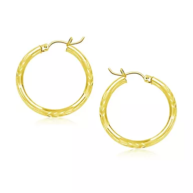 10k Yellow Gold Diamond Cut Hoop Earrings (20mm)