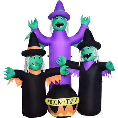 6-Ft. Inflatable Pre-Lit Brewing Witch Trio with Cauldron