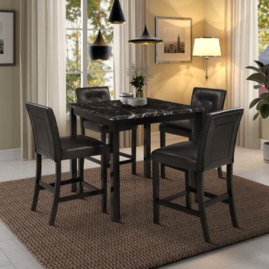image of Nestfair 5-Piece Faux Marble Top Counter Height Dining Table Set with 4 PU Leather-Upholstered Chairs - Black with sku:2jzr37f1gmg8nwzswlw5sqstd8mu7mbs--ovr