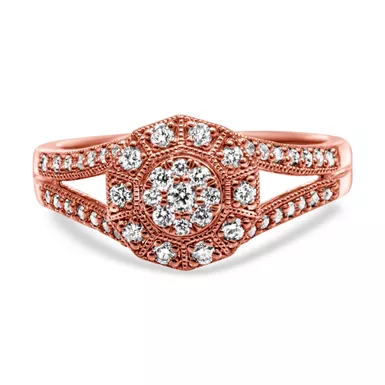 14K Rose Gold Plated .925 Sterling Silver 1/2 Cttw Pave Diamond Halo Cluster Split Shank Cocktail Ring (I-J Color, I1-I2 Clarity) - Size 8