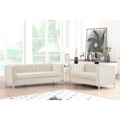 image of Morden Fort Modern 2 Pieces of Loveseat and Sofa Couch Set with Dutch Velvet Grey, Iron Legs - Beige with sku:fc-otkksx3hm7ok_imktaastd8mu7mbs-mor-ovr