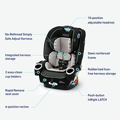 Graco 4Ever DLX SnugLock Grow 4-in-1 Car Seat | 10 Years of Use with 1 Car Seat, Featuring Easy Installation and Expandable Backrest,...