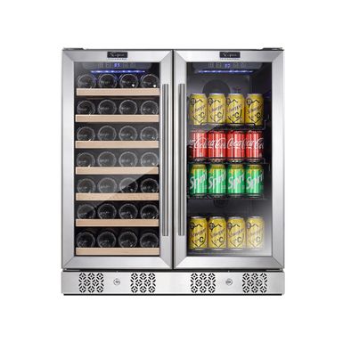 image of 30 in. Freestanding 96-Can Beverage Center Cooler and 33-Bottle Wine Cellar Refrigerator - Stainless Steel with sku:jjh--l1jkmmia_69cnc4dwstd8mu7mbs-overstock