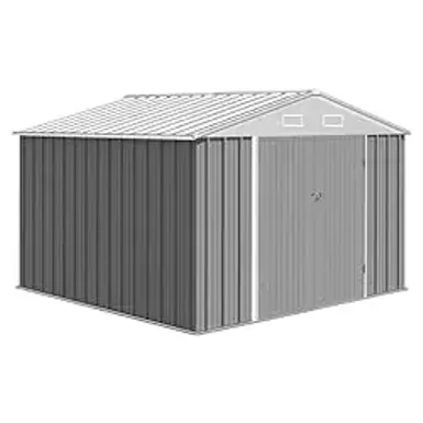 image of Zstar 10x8 FT Metal Outdoor Storage Shed,Steel Utility Tool Shed Storage House with Lockable Door Design, Metal Sheds Outdoor Storage for Garden, Patio, Backyard, Outside Use, Grey with sku:b0cyt4lh51-amazon