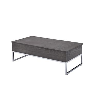 ACME Iban Coffee Table w/Lift Top, Gray Oak & Chrome