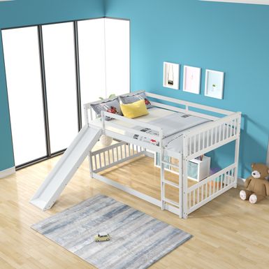image of Nestfair Full over Full Bunk Bed with Slide and Ladder - White with sku:jz8qdwrzkmv0nov0gykdfwstd8mu7mbs--ovr