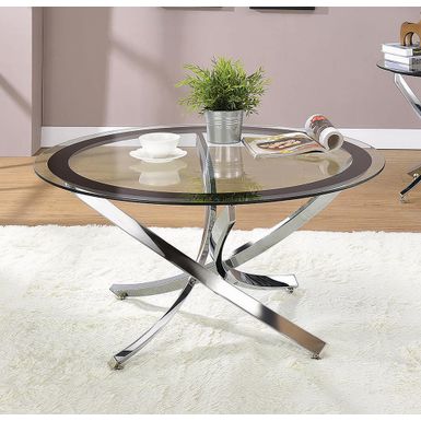 image of Glass Top Coffee Table Chrome and Black with sku:mcavvajkqrfyzyc2je6g1qstd8mu7mbs-overstock