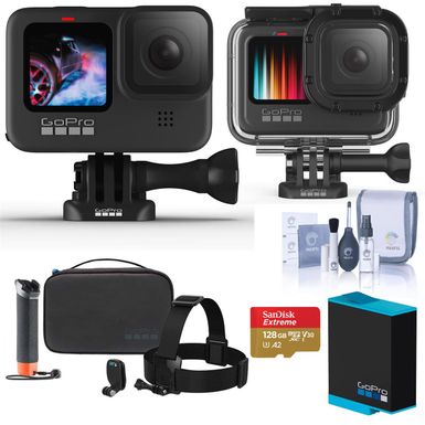 image of GoPro HERO9 Black - Deluxe Kit With 32GB MicroSDHC Card, GoPro Adventure Kit, GoPro Rechargeable Battery, Card Reader with sku:gph9bf-adorama