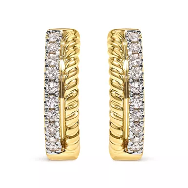 image of 10K Yellow Gold 1/10 Cttw Diamond and Rope Twist Huggy Hoop Earrings (H-I Color, I1-I2 Clarity) with sku:021113eash-luxcom