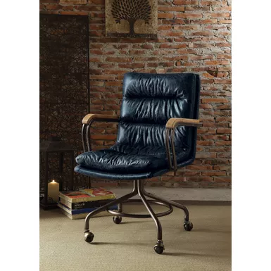 ACME Harith Office Chair, Vintage Blue Top Grain Leather