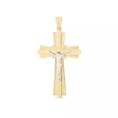 image of 14k Two Tone Gold High Polish Diamond Cut Cross Pendant with sku:d77606977-rcj