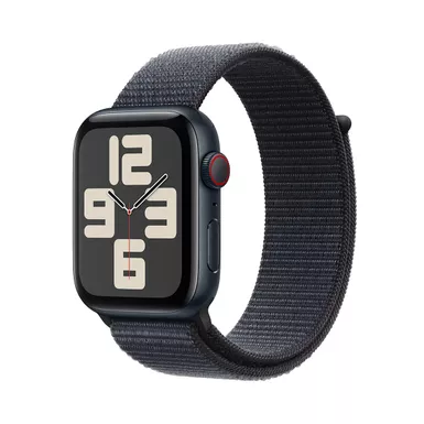 Apple Watch SE GPS + Cellular Aluminum Case, 2024 - Adjustable Strap - 44mm - Ink Sport Loop - Midni