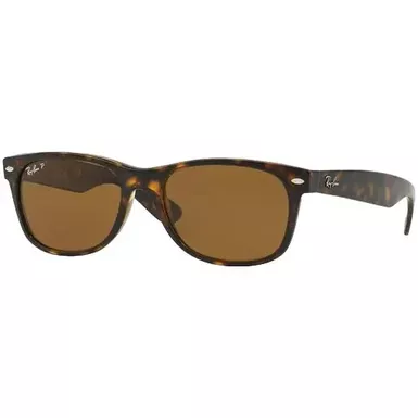 image of Ray-Ban New Wayfarer Sunglasses (RB2132-902-57, Tortoise/Crystal Brown Polarized) with sku:rb2132-902-57|tortoise|crystl-corporatesignature