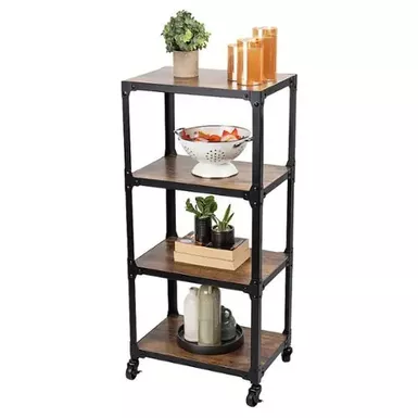 image of Mind Reader - Woodland Collection, Rolling 4-Tier Cart, Utility Cart, Bar Cart, Wood and Metal, 17.85"L x 12"W x 39"H, Brown - Black with sku:bb21952479-bestbuy