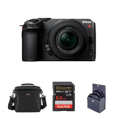 Nikon Z 30 DX-Format Mirrorless Camera with 16-50mm Lens, Bundle with 64GB SD Memory Card, Bag, 46mm UV, CPL and ND Filters