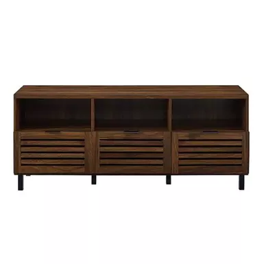 Walker Edison - Modern Slat Door TV Stand for Most Flat-Panel TV's up to 65" - Dark Walnut