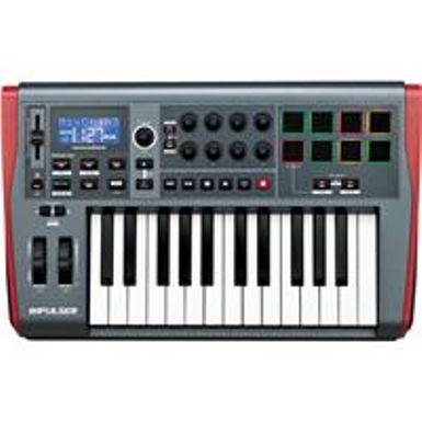 image of Novation Impulse 25 USB MIDI Controller Keyboard with Automap 4 Control Software, 8x Rotary Encoders and Single Fader, 8x Backlit Trigger Pads with sku:noim25-adorama