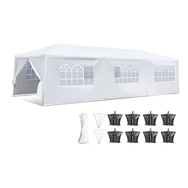image of Pop Up Canopy Tent 10x30 - Portable Commercial Instant Shelter Foldable/Collapsible Sun Shade Canopy Pop Up Tent w/ 4 Walls, Waterproof Tent Top - 8 Sand Bag & 8 Stake & Ropes - SereneLife SLTET30 with sku:b092dp637n-ser-amz
