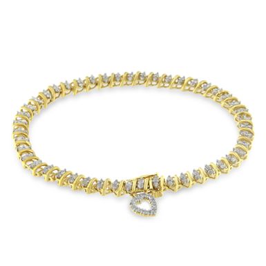 Yellow Gold-Plated Sterling Silver 2ct TDW Diamond Heart Charm Bracelet (I-J, I3-Promo)