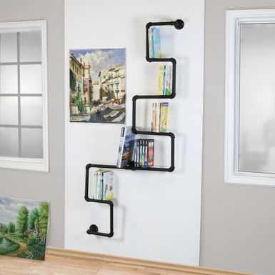 image of Carbon Loft Foronjy Black Right Angle Scaffold Wall Shelf Bookshelf - Black with sku:0gsohxy7aaaulvftypqdoqstd8mu7mbs-overstock