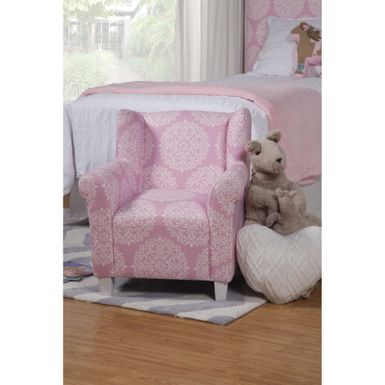 image of HomePop Kids' Pink Medallion Print Chair - Pink and white medallio fabric with sku:nbvdotyuu9hivcl8cghv8wstd8mu7mbs-overstock