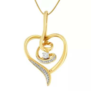 image of 10K Yellow Gold 1/25ct TDW round-cut Diamond Swirl Heart Pendant Necklace (H-I, I2-I3) with sku:81-6584ydm-luxcom