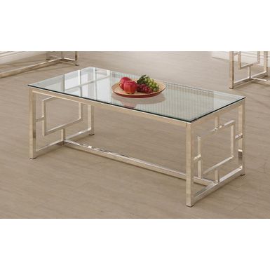 image of Rectangle Glass Top Coffee Table Nickel with sku:703738-coaster