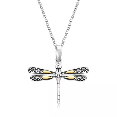 image of 18k Yellow Gold and Sterling Silver Pendant in a Dragonfly Design with sku:d3398731-18-rcj