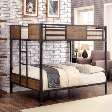image of Industrial Metal Full Over Full Bunk Bed in Black with sku:idf-bk029ff-foa