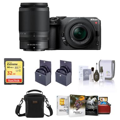 Nikon Z 30 Mirrorless Camera with 16-50mm & 50-250mm Lens, Bundle with Corel Mac Photo Editing Software Suite, 32GB SD Memory Card, Bag, 62mm and 46mm UV, CPL and ND Filters