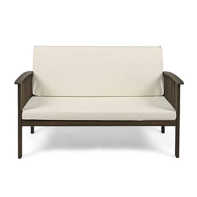 Christopher Knight Home 306039 Grace Outdoor Acacia Wood Loveseat, Gray Finish and Cream