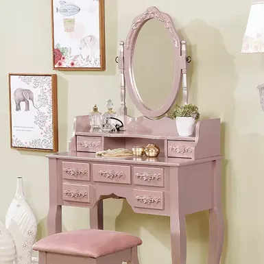 image of Traditional Rose Gold Vanity w/ Stool with sku:idf-dk6845rg-foa